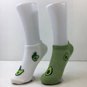 Womens Ankle Socks Set 2 Avocado Print Green White Brown